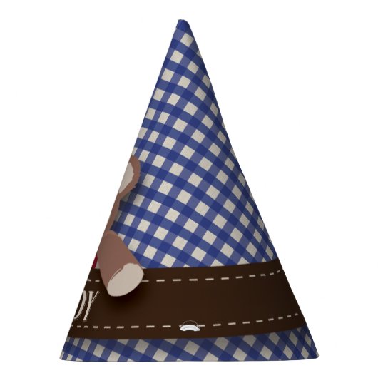 Teddybär-Picknick-Geburtstag - blauer Gingham Partyhütchen (Rechts)
