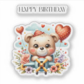 Teddybär-Pilot-Birthday Aufkleber (Vorderseite)