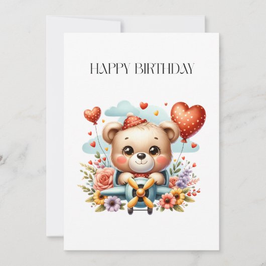 Teddybär-Pilot-Birthday Einladung (Vorderseite)