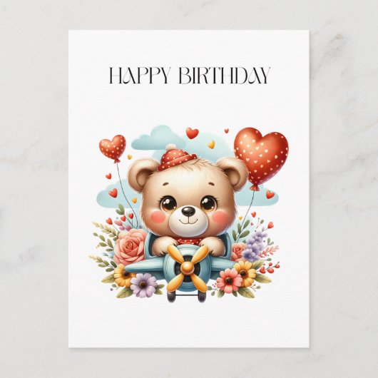 Teddybär-Pilot-Birthday Feiertagspostkarte (Vorderseite)