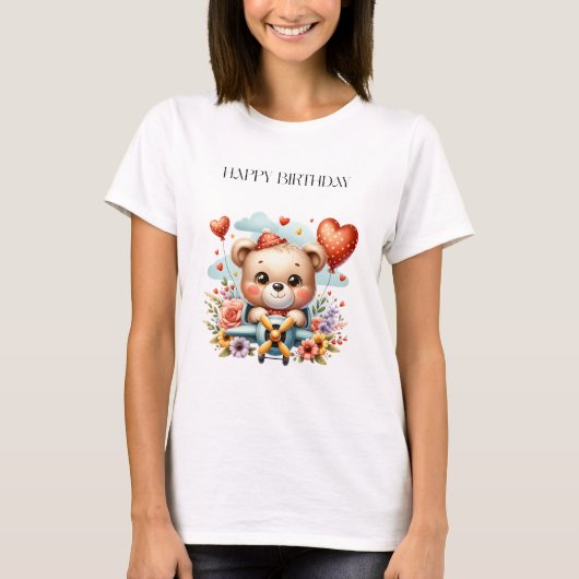 Teddybär-Pilot-Birthday T-Shirt (Vorderseite)