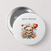 Teddybär-Pilot-Geburtstag Button (Vorne & Hinten)