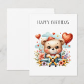 Teddybär-Pilot-Geburtstag Einladung (Vorne/Hinten)