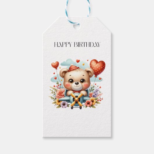 Teddybär-Pilot-Geburtstag Geschenkanhänger (Vorderseite)