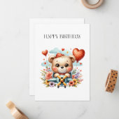 Teddybär-Pilot-Geburtstag Mitteilungskarte (Vorderseite/Rückseite Beispiel)