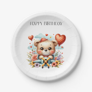 Teddybär-Pilot-Geburtstag Pappteller