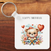Teddybär-Pilot Geburtstag Schlüsselanhänger (Vorderseite)
