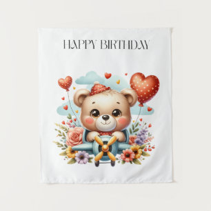 Teddybär-Pilot-Geburtstag Wandteppich