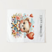 Teddybär-Pilot-Geburtstag Wandteppich (Vorderseite (Horizontal))