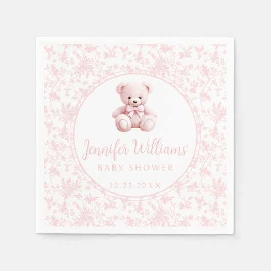 Teddybär Pink Cick Mädchen Duschpapier Serviette (Vorderseite)