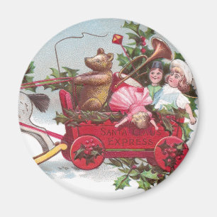 Teddybär, Puppen und Wagen Vintage-Weihnachten Magnet