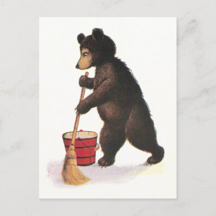 Teddybär putzt den Boden Postkarte