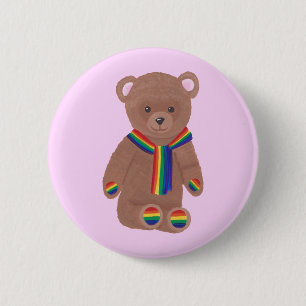 Teddybär, Regenbogen-Schal und Tatzen, Button