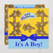 Teddybär-Regenschirm-Jungen-Babyparty Einladung (Vorne/Hinten)