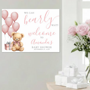 Teddybär Rosa Babyparty Willkommen Poster
