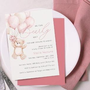 Teddybär rosa Ballons Mädchen Baby Shower Einladung