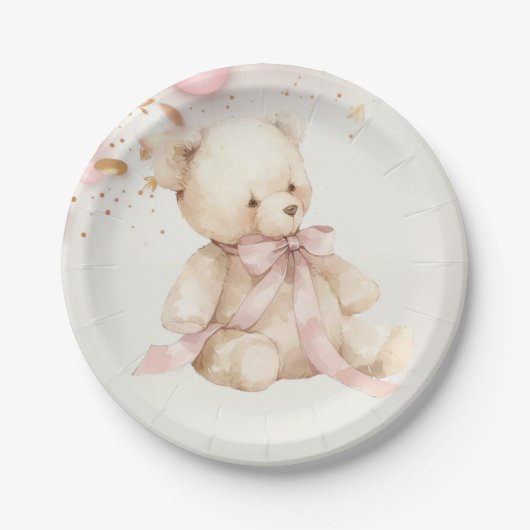 Teddybär Rosa Champagner Gold Party Teller (Vorderseite)