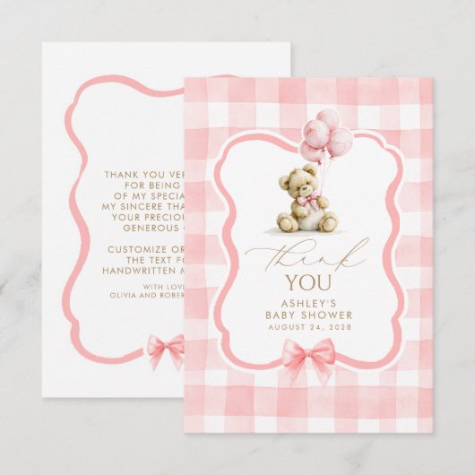 Teddybär Rosa Gingham Süß Danke (Vorne/Hinten)