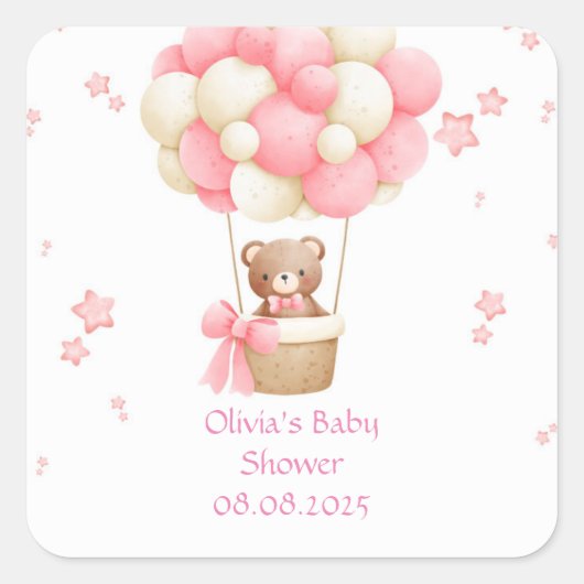 TEDDYBÄR ROSA QUADRATISCHER AUFKLEBER (Vorderseite)