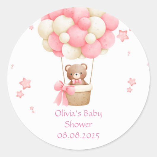 TEDDYBÄR ROSA RUNDER AUFKLEBER (Vorderseite)