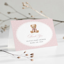 Teddybär, rosa Schleife, rosa Punkte, Babyparty
