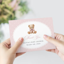 Teddybär, rosa Schleife, rosa Punkte, Babyparty