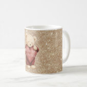 Teddybär rotes Herz Gold Glitter Kaffeetasse (VorderseiteRechts)