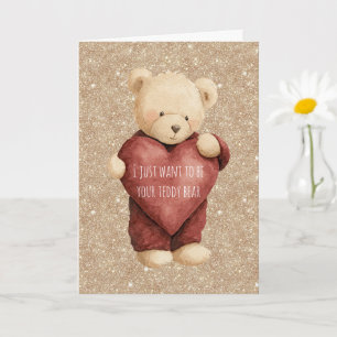 Teddybär rotes Herz Gold Glitter Karte
