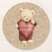 Teddybär rotes Herz Gold Glitter Runder Pappuntersetzer (Vorderseite)