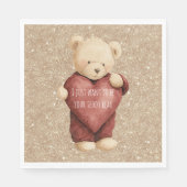 Teddybär rotes Herz Gold Glitter Serviette (Vorderseite)