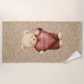 Teddybär rotes Herz Gold Glitter Strandtuch (Vorderseite)