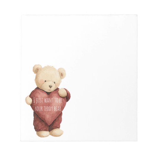 Teddybär rotes Herz Notizblock (Vorderseite)