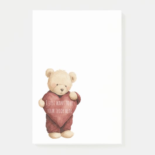 Teddybär rotes Herz Post-it Klebezettel (Vorderseite)