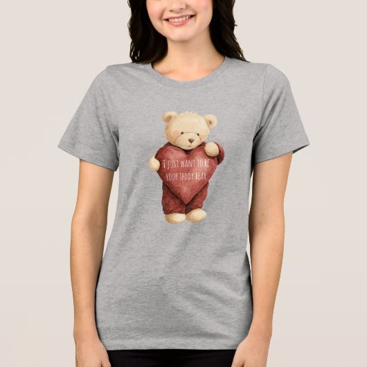 Teddybär rotes Herz Tri-Blend Shirt (Vorderseite)
