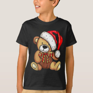 Teddybär-Santa-Hut-Weihnachts-Pyjama-hübsches X-ma T-Shirt