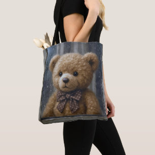 Teddybär schaut aus einem regnerischen Fenster Tasche