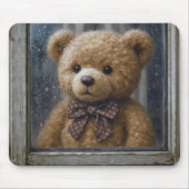 Teddybär schaut aus regnerischem Fenster Mousepad (Vorne)