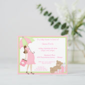 Teddybär Shoping und rosa Babyparty-Einladung Einladung (Stehend Vorderseite)