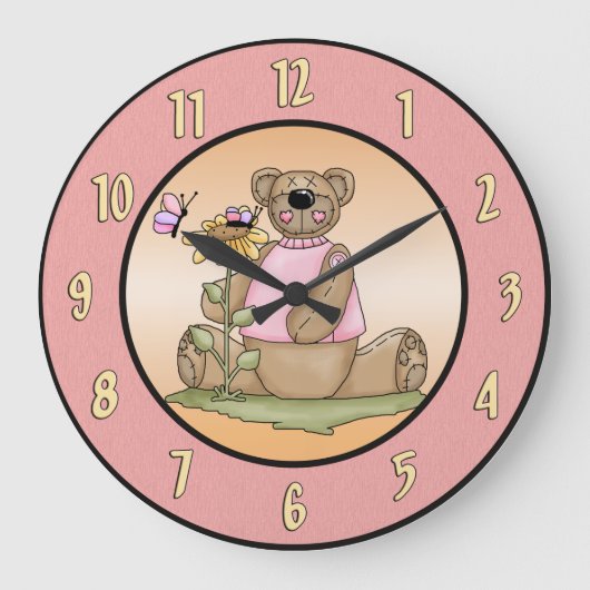Teddybär-Sommer-Wanduhr Große Wanduhr (Vorderseite)