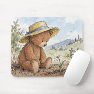 Teddybär starrt auf eine wachsende Margerite Mousepad