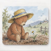 Teddybär starrt auf eine wachsende Margerite Mousepad (Vorne)