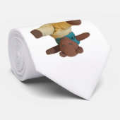 Teddybär steht auf seinem Kopf Krawatte (Gerollt)
