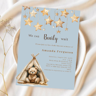 Teddybär Stern blau Budget Baby Shower Einladung