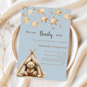 Teddybär Sterne Tipi blau Baby Shower Einladung