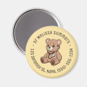 Teddybär-Stethoskop-Arzt-Rund-Text Gelb Magnet (Vorderseite/Rückseite)