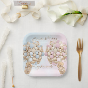 Teddybär süß rosa und blau Baby Reveal Pappteller