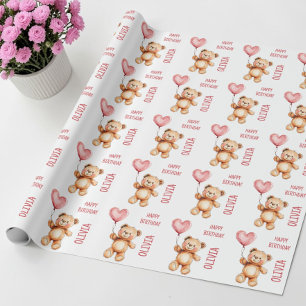 Teddybär Süßer Rosa Luftballon Kinder Alles Gute z Geschenkpapier