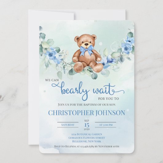 Teddybär-Taufe Einladung (Vorderseite)