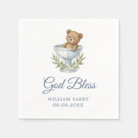 Teddybär-Taufe "Gott segne dich" Blau Aquarell