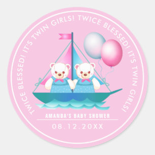 Teddybär   Twin Girl Baby Shower Fevor Stickers